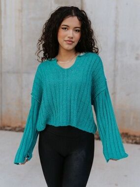 Green Ribbed Slouchy Sweater